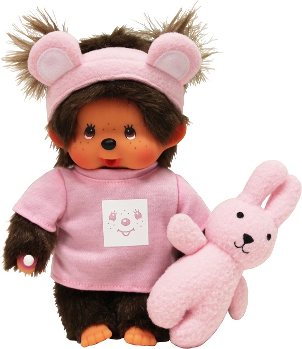 Peluche Monchhichi Mamie - BANDAI - 20 cm - Gris et rose