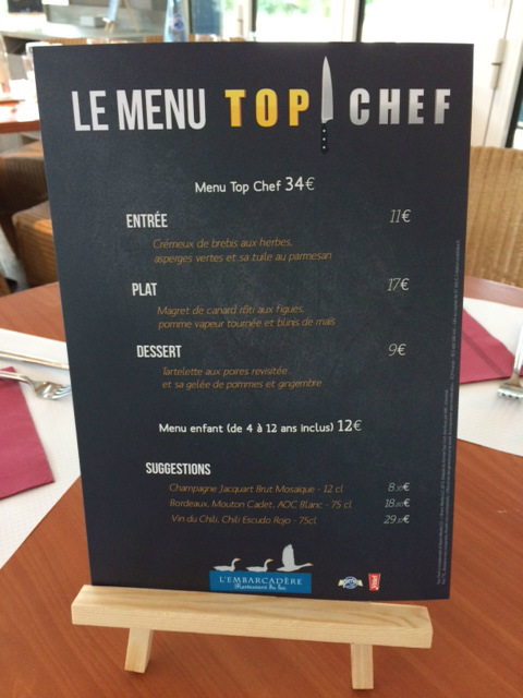 Menu top Chef restaurant Center Parcs